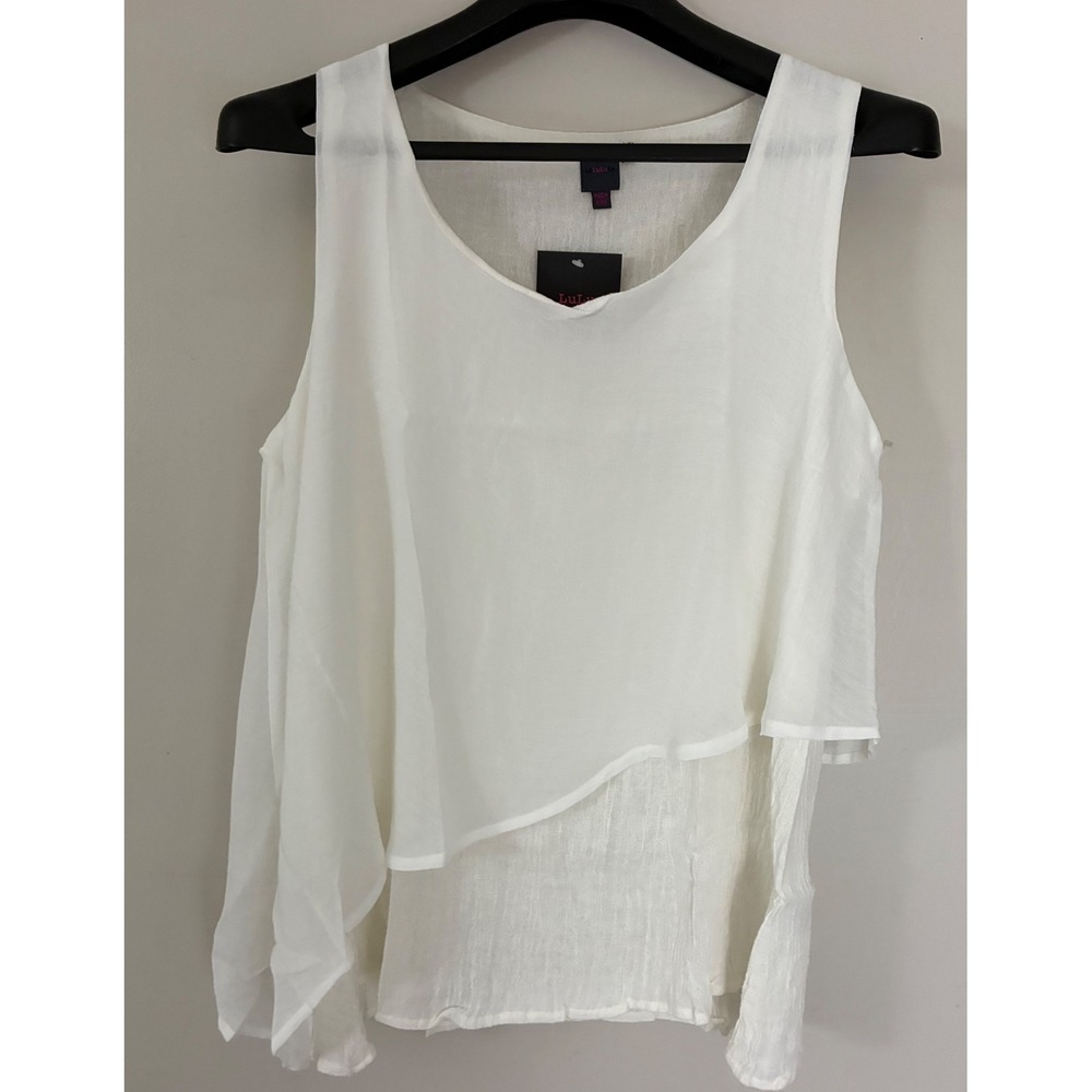 LuLuLuLu Tank Top Women XL White Layered Asymmetric Linen Cotton Blend NWT